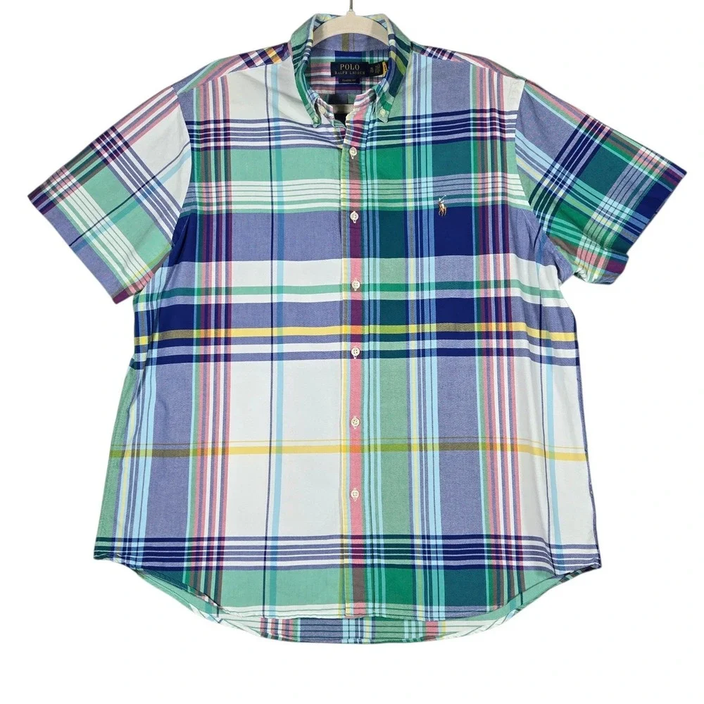 Polo Ralph Lauren Button Down Shirt Mens XL Multi Color Plaid Classic Fit Cotton